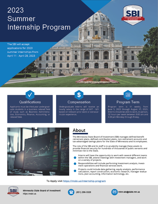 Summer Internship Program Minnesota State Board of Investment (SBI)